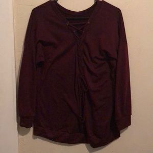 maroon lace up sweater